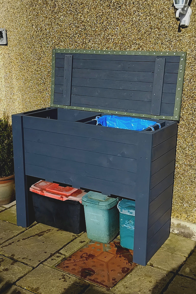 Handcrafted Timber Recycling Storage Box - Double Compartment with Lower Storage
